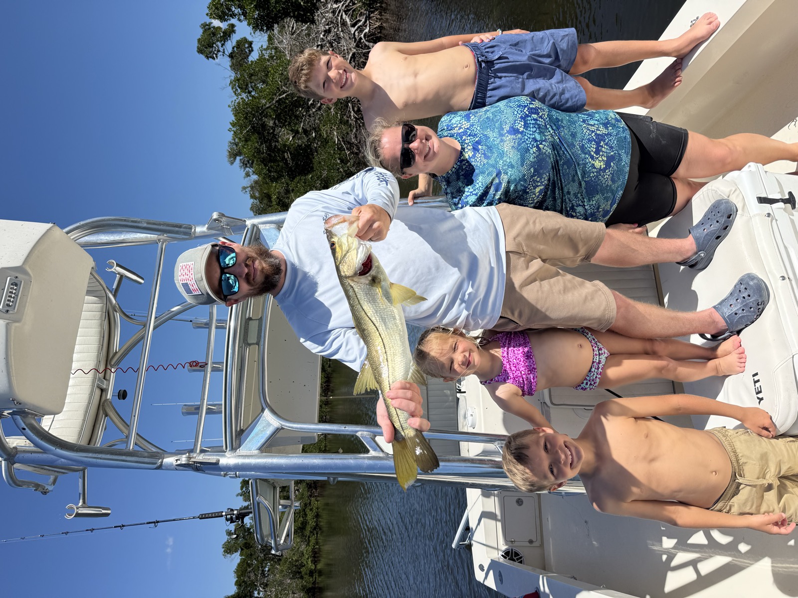 Reeling one in on the boat